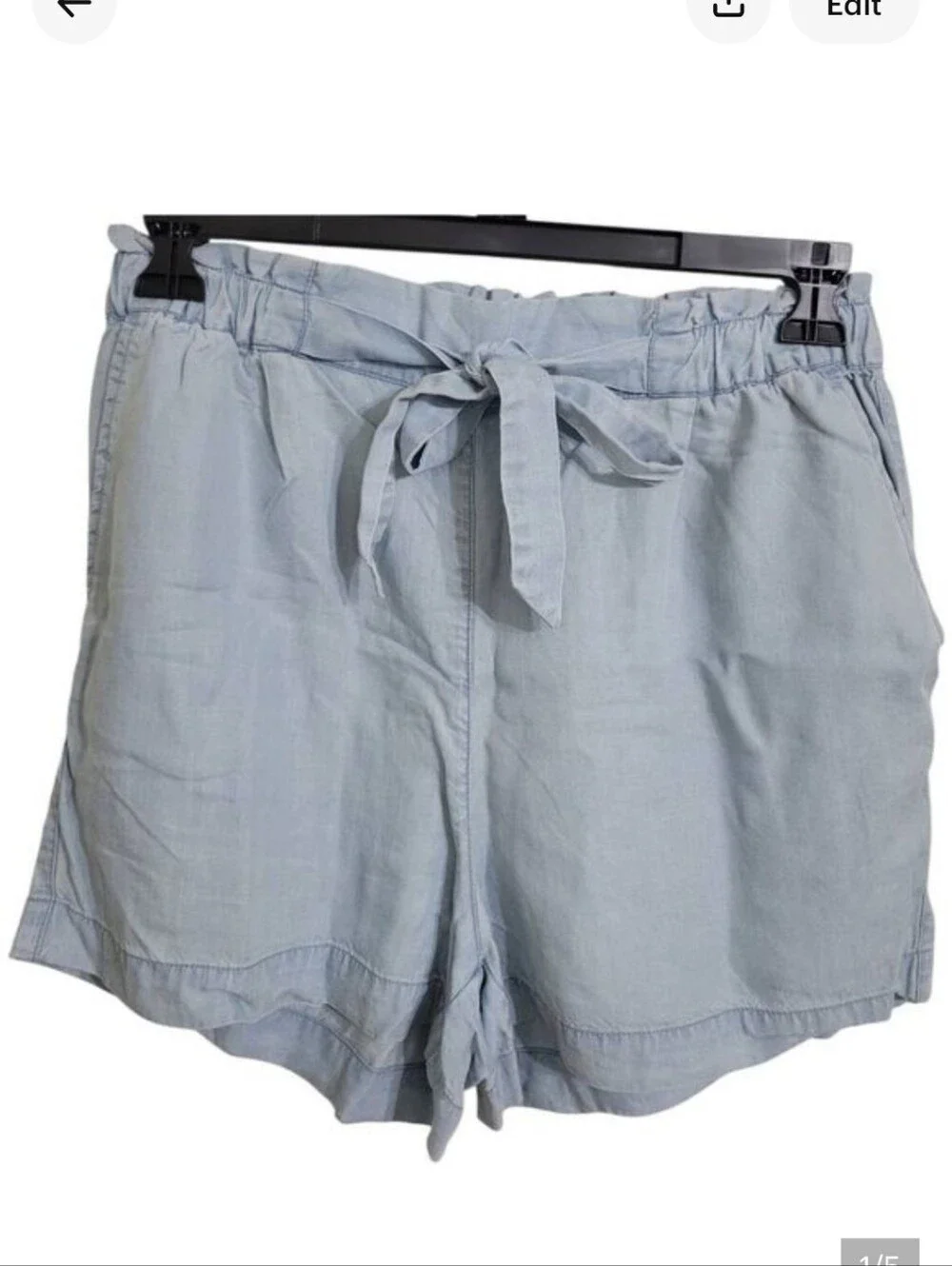 H&M High Waist Paper Bag Chambray Denim Shorts Pull On Light Weight Sz 8